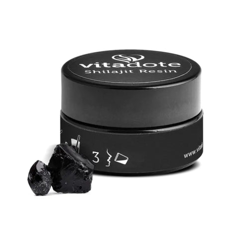 Vitadote Pure Shilajit Resin 30g jar with raw shilajit resin