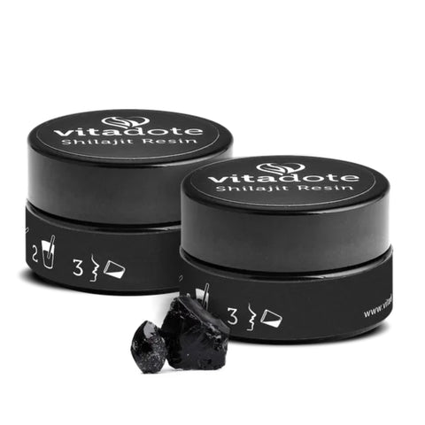 Vitadote Pure Shilajit Resin 60g: two 30g jars with raw shilajit resin