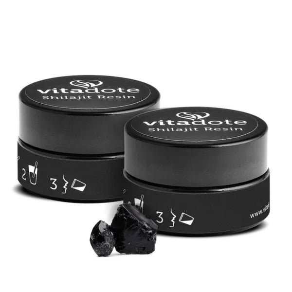 Vitadote Pure Shilajit Resin 60g: two 30g jars with raw shilajit resin